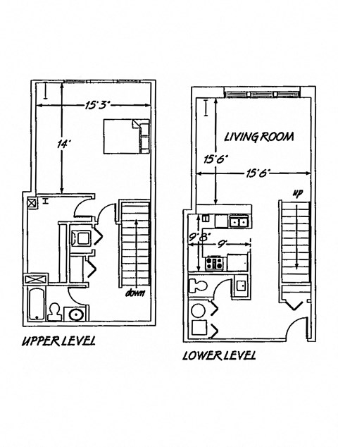 Floor plan for 1 bed, 1 bath, 1046 sqft